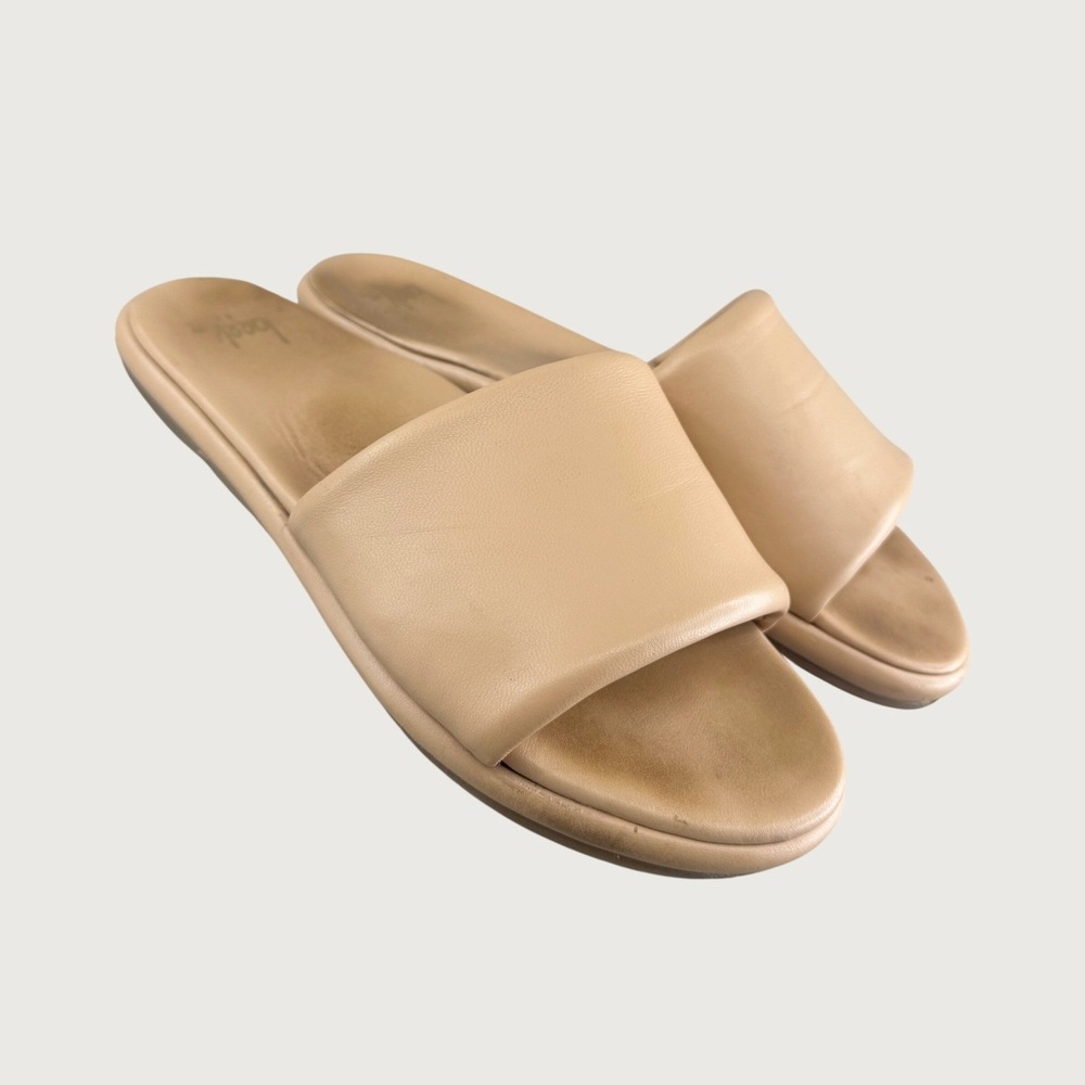 Beek Womens Leather Puff Slide Sandals Tan Beige Flat Slip On Size 11 Minimalist